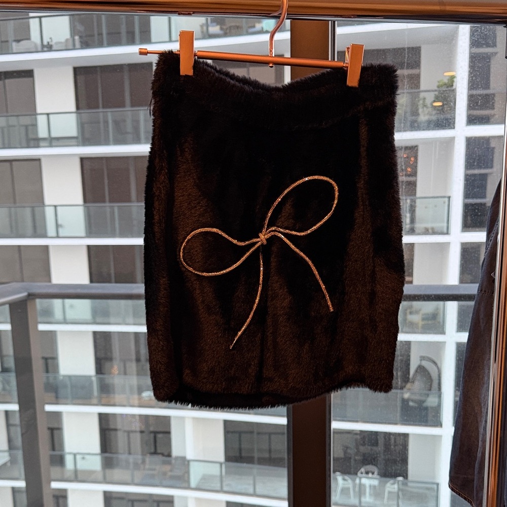 For Love And Lemons Black Faux Fur Mini Skirt